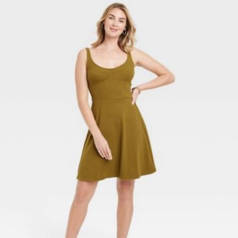 Universal Thread Corset Ribbed Olive Green Dress